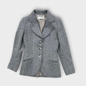 Vintage Jaeger Wool Blazer Women's 6 Gray Herringbone Preppy Tailored Academic